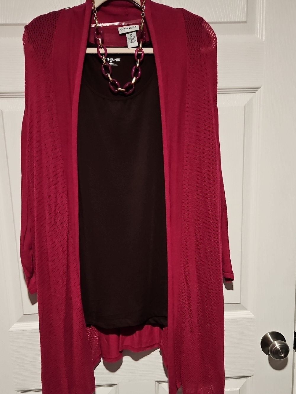 Catherines Raspberry Open-Front Knit Cardigan
